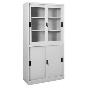 vidaXL Office Cabinet | Light Grey | Steel, Tempered Glass | Medium