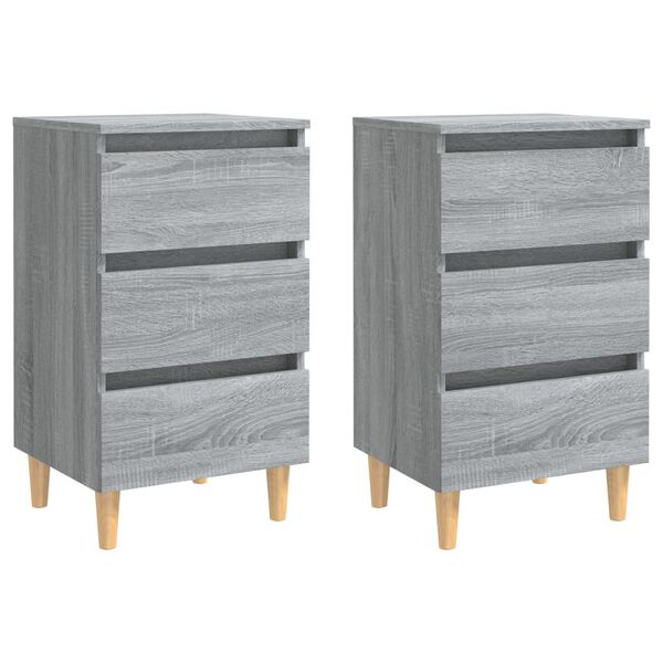 vidaXL Bed Cabinets with Solid Wood Legs 2 pcs Grey Sonoma 40x35x69 cm