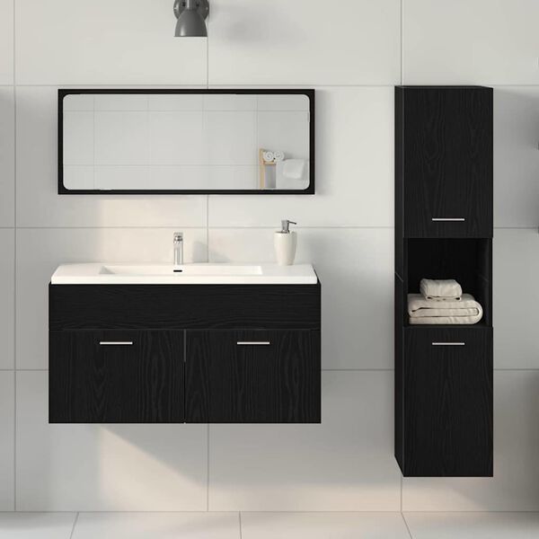 vidaXL Bathroom Furniture Set 3 pcs Black Oak Engineered Wood