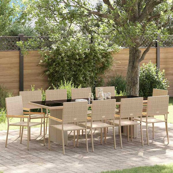 vidaXL Garden Dining Set 11 pcs Beige Poly Rattan