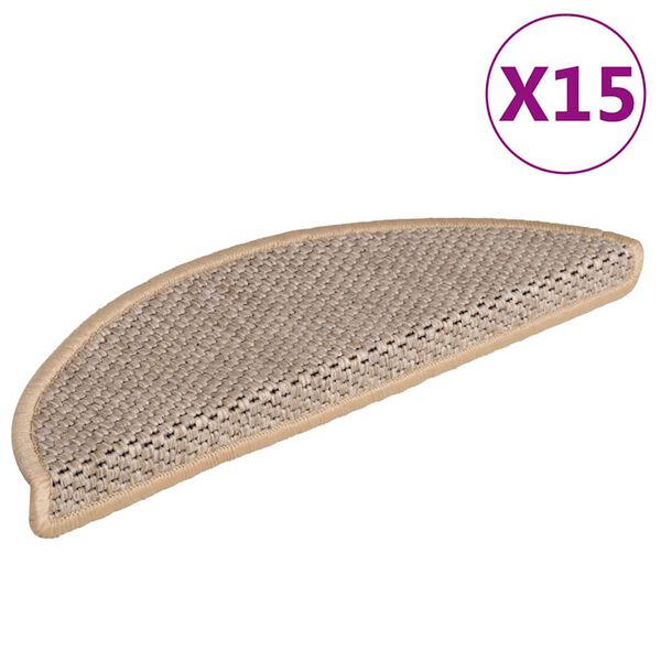 vidaXL Stair Mats Self-adhesive Sisal-Look 15 pcs 56x17x3 cm Light Beige