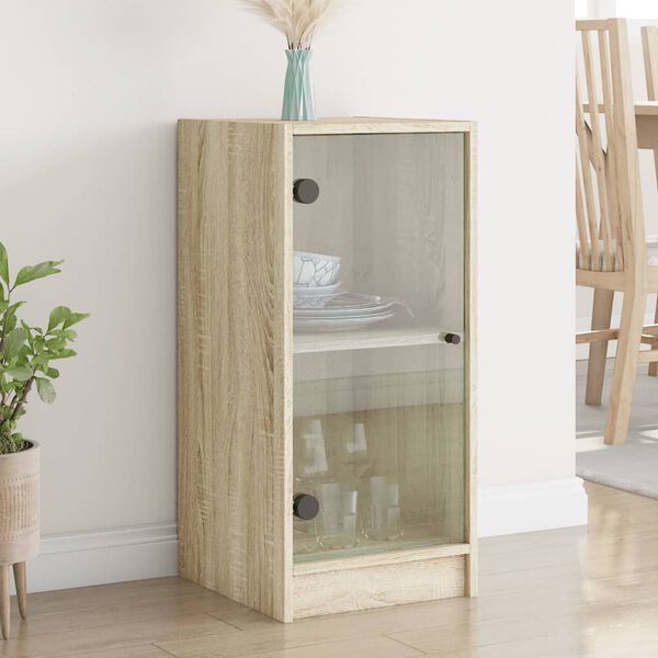 vidaXL Side Cabinet with Glass Doors Sonoma Oak 35x37x75.5 cm