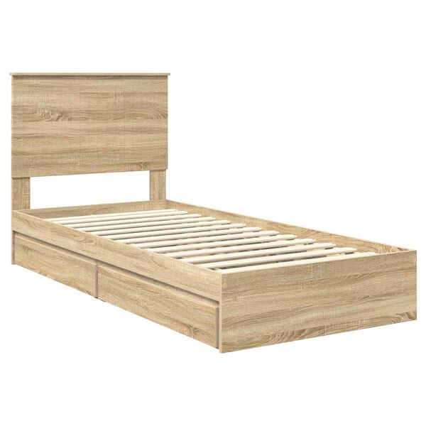 vidaXL Storage Bed with Drawer Sonoma Oak 90 x 190 cm Engineered Wood