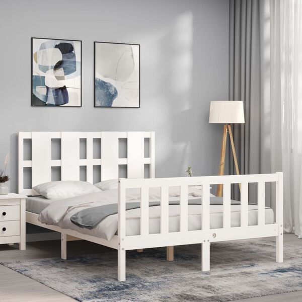vidaXL Bed Frame without Mattress White Double Solid Wood Pine
