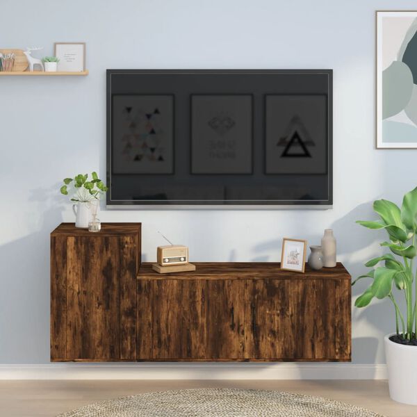 vidaXL 2 Piece TV Cabinet Set Smoked Oak Engineered Wood