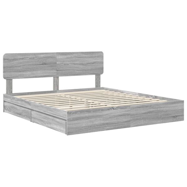 vidaXL Storage Bed Grey Sonoma 200 x 200 cm Engineered Wood
