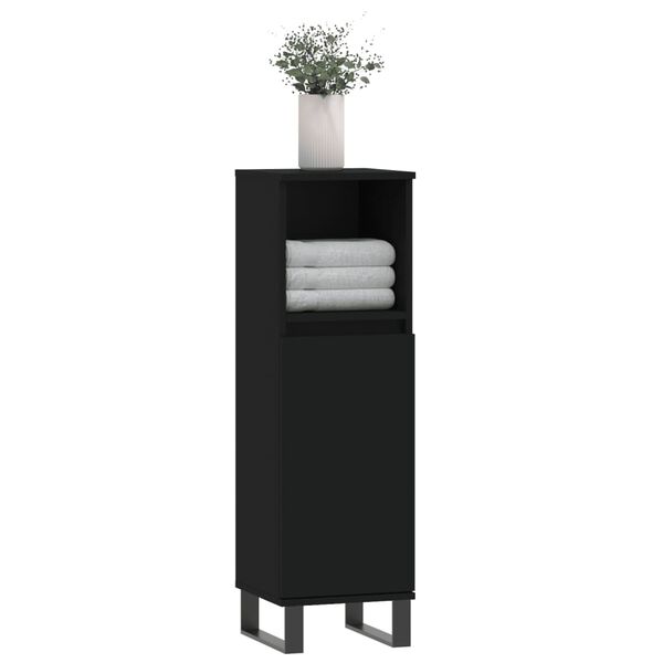 vidaXL Bathroom Cabinet Black 30x30x100 cm Engineered Wood