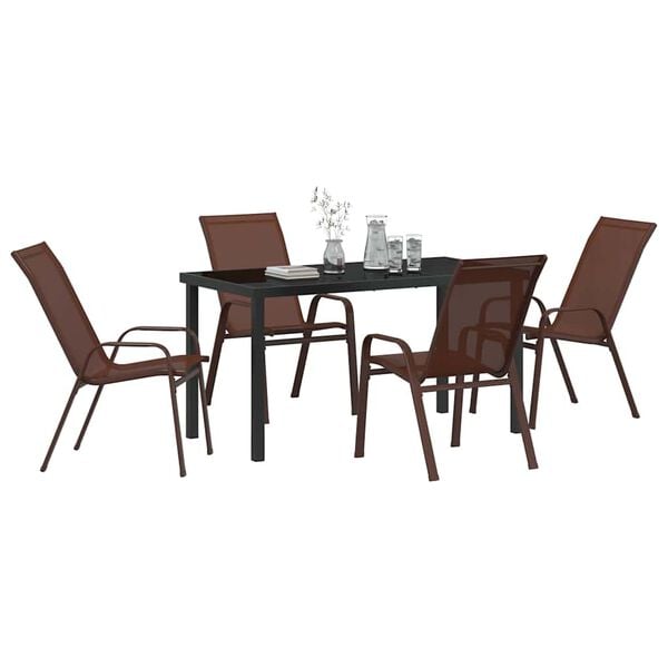 vidaXL Garden Dining Set 5 pcs Brown and Black Powder-coated Steel