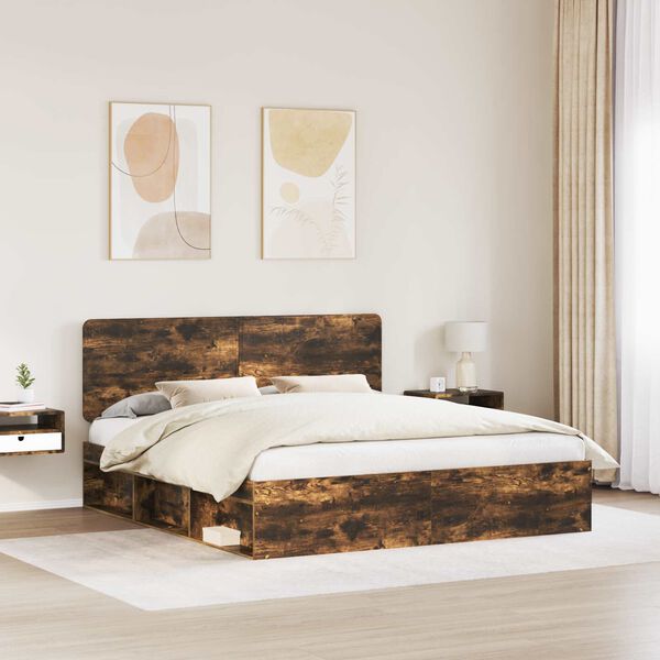 vidaXL Bed Frame Smoked Oak 200 x 200 cm Solid Pine Wood