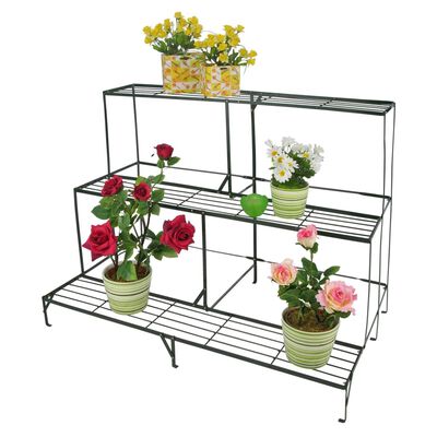 HI 3-tier Flower Shelf Metal Black 100x60x75 cm