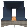 vidaXL Double Sun Lounger with Canopy and Cushions Grey Poly Rattan
