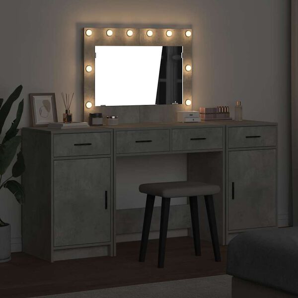 vidaXL Dressing Table with Mirror Lights 3 pcs Grey Engineered Wood