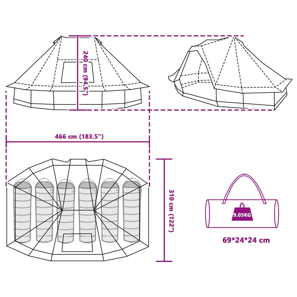 vidaXL Family Tent Tipi Blue 6-Person Waterproof