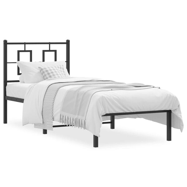 vidaXL Metal Bed Frame without Mattress with Headboard Black 75x190cm