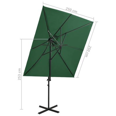vidaXL Cantilever Umbrella with Double Top Green 250x250 cm