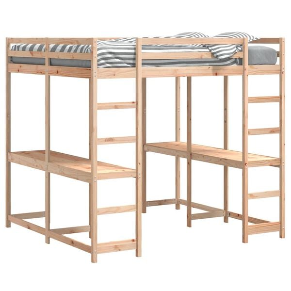 vidaXL Loft Bed with Desk and Ladder 160x200 cm Solid Wood Pine