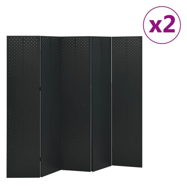 vidaXL 5-Panel Room Dividers 2 pcs Black 200x180 cm Steel