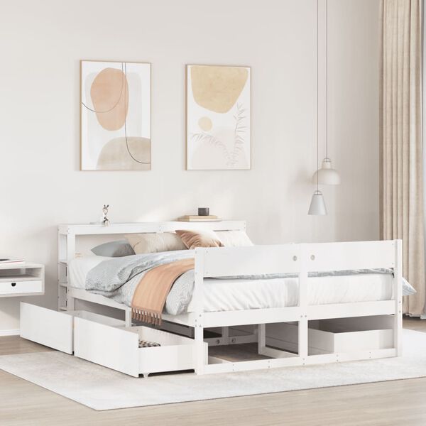 vidaXL Bed Frame without Mattress White 135x190 cm Double Solid Wood Pine