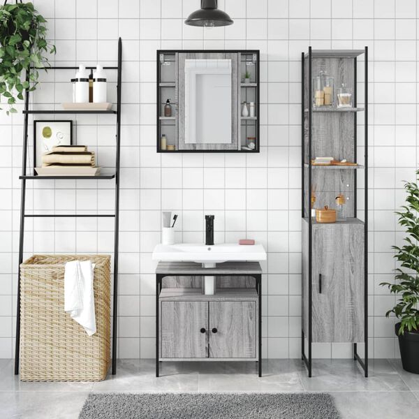 vidaXL 3 Piece Bathroom Cabinet Set Grey Sonoma Engineered Wood