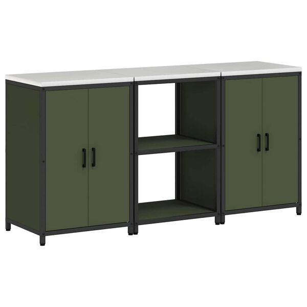 vidaXL Kitchen Storage Set 3 pcs Olive Green Cold-rolled Steel