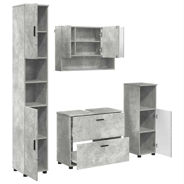 vidaXL Bathroom Furniture Set with Drawer 4 pcs Concrete Grey