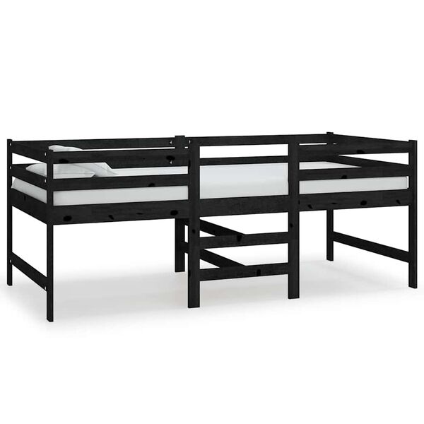 vidaXL Mid-high Bed without Mattress Black Solid Wood Pine 90x200cm