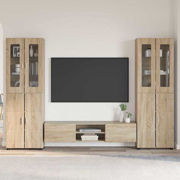 vidaXL TV Cabinet Set with Drawer with Door Sonoma Oak Engineered Wood