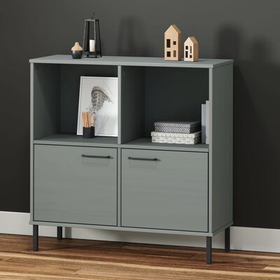 vidaXL Bookcase with Metal Legs Grey 90x35x90.5 cm Solid Wood OSLO