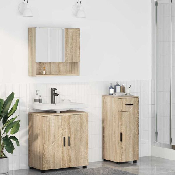 vidaXL Bathroom Furniture Set 3 pcs Sonoma Oak Engineered wood & Metal