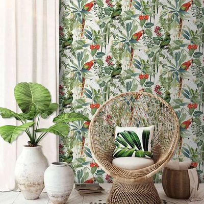 DUTCH WALLCOVERINGS Wallpaper Tropical Birds White and Green