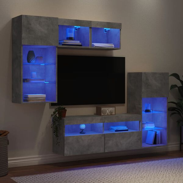 vidaXL 5 Piece TV Wall Units with LED Concrete Grey Engineered Wood