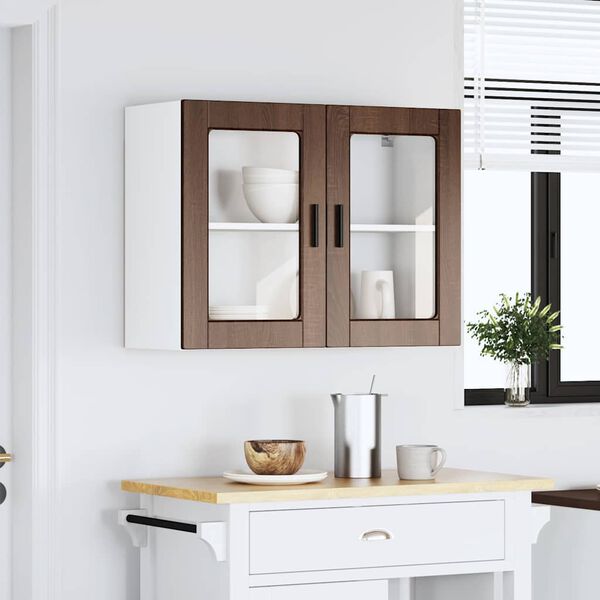 vidaXL Kitchen Wall Cabinet with Glass Door Porto Brown Oak