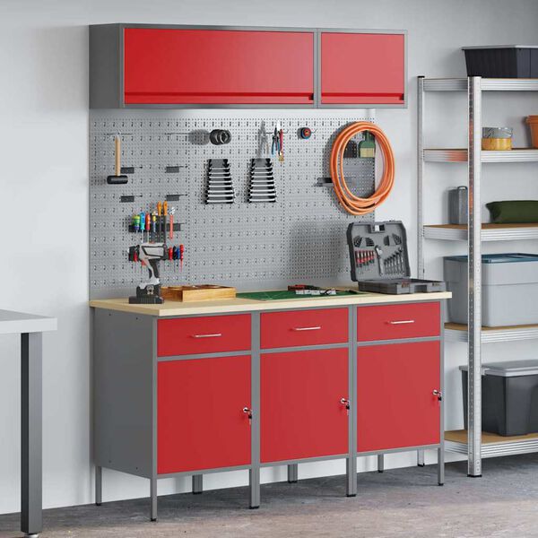 vidaXL Work Cabinet Set with Drawer with Storage Manual 8 pcs Red