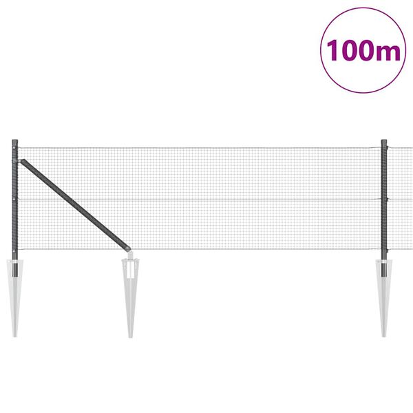 vidaXL Fence Post Grey 100 x 0.5 m (16 x 16 mm mesh) Steel and PVC