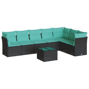 vidaXL 8 Piece Garden Sofa Set with Cushions Black Poly Rattan