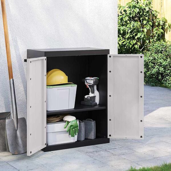vidaXL Outdoor Storage Cabinet Grey and Black 65x37x85 cm PP