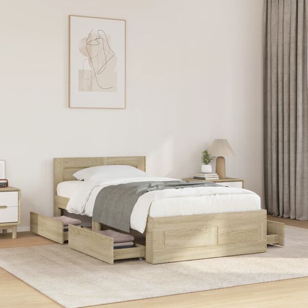 vidaXL Bed Frame with Headboard without Mattress Sonoma Oak 90x200 cm