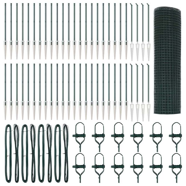 vidaXL Fence Post Green 100 x 0.5 m (12 x 12 mm mesh) Steel and PVC