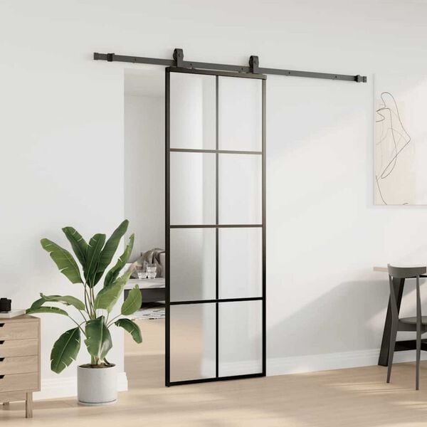 vidaXL Sliding Door with Hardware Set Black 76x205 cm ESG Glass