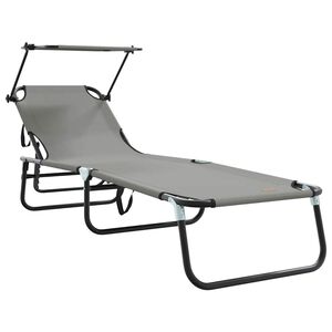 vidaXL Folding Sun Lounger Folding Grey 56 x 190 x 81cm Fabric