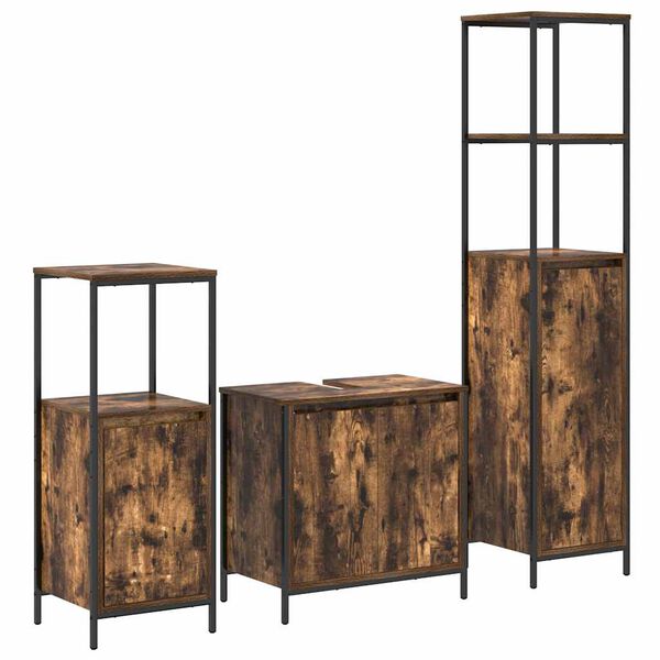 vidaXL Bathroom Furniture Set with Shelf 3 pcs Smoked Oak and Black