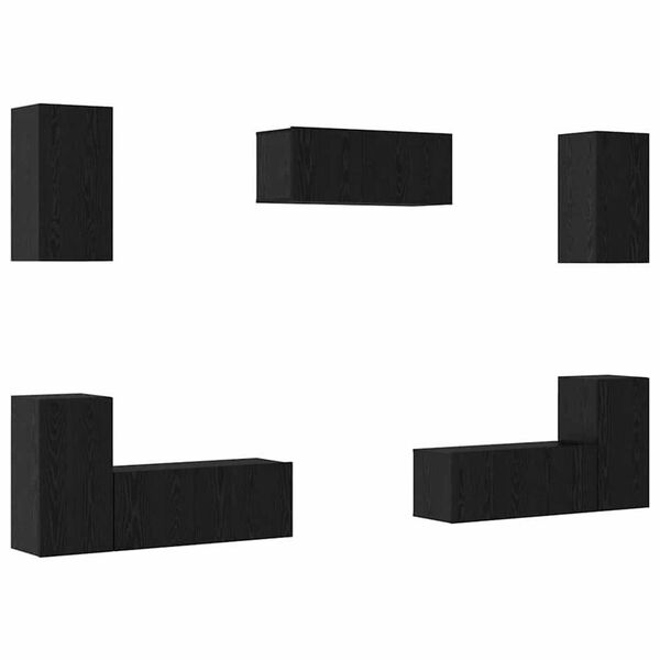 vidaXL TV Cabinet Set Wall-mounted 7 pcs Black Oak Engineered Wood