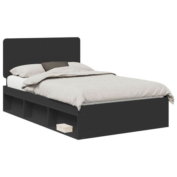 vidaXL Bed Frame with Headboard Black 120 x 200 cm Solid Pine Wood