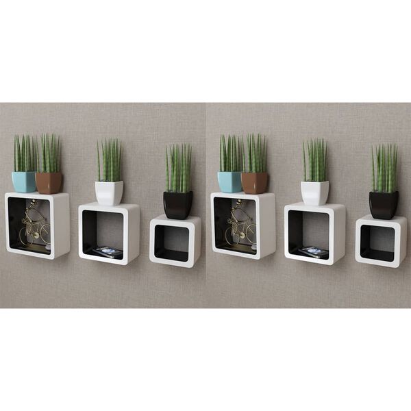 vidaXL Wall Cube Shelves 6 pcs White and Black