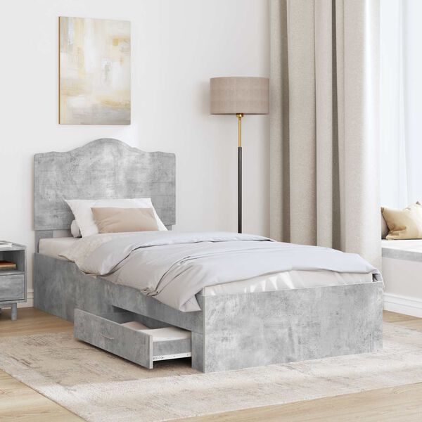 vidaXL Bed Frame Concrete Grey 100 x 200 cm Engineered Wood
