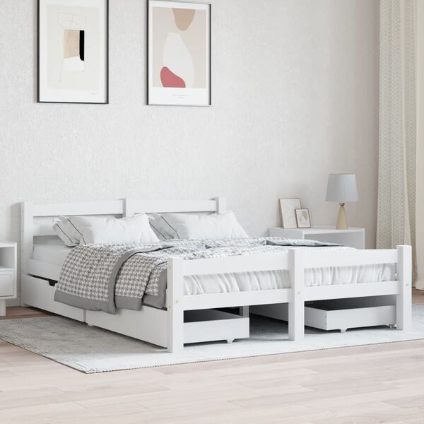vidaXL Bed Frame without Mattress White Solid Wood Pine 140x200 cm