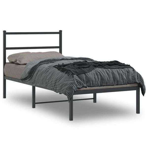 vidaXL Metal Bed Frame without Mattress with Headboard Black 90x200cm
