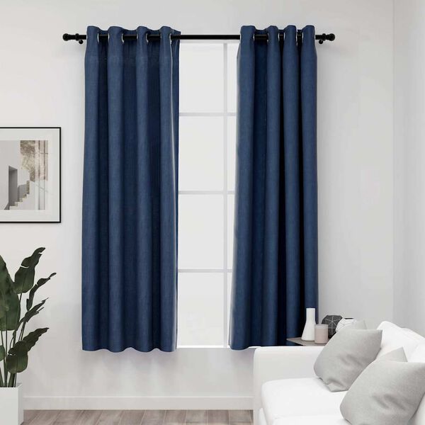 vidaXL Linen-Look Blackout Curtains with Grommets 2 pcs Blue 140x175cm