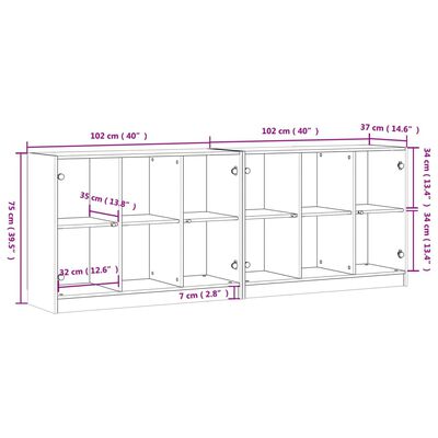 vidaXL Bookcase with Doors White 204x37x75 cm Engineered Wood