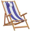 vidaXL Folding Beach Chairs 2 pcs Blue and White Fabric and Solid Wood